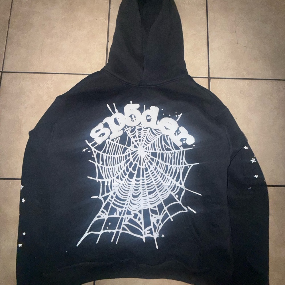 Men's Black Hoodie with White Web Design